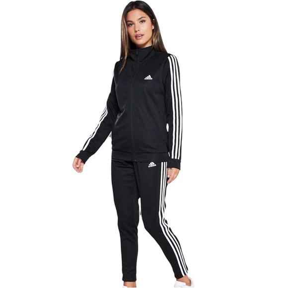 Adidas black 3 stripe track suit pants & jacket women’s Large - Picture 1 of 13